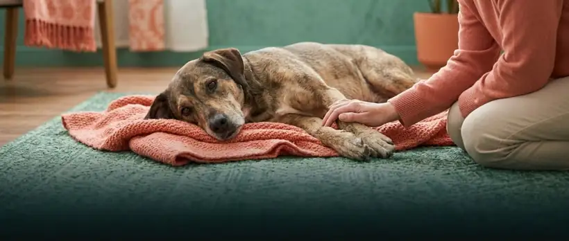 Perro en recuperación acompañado por su dueño