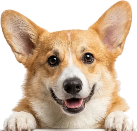 Corgi asomándose sobre la tarjeta